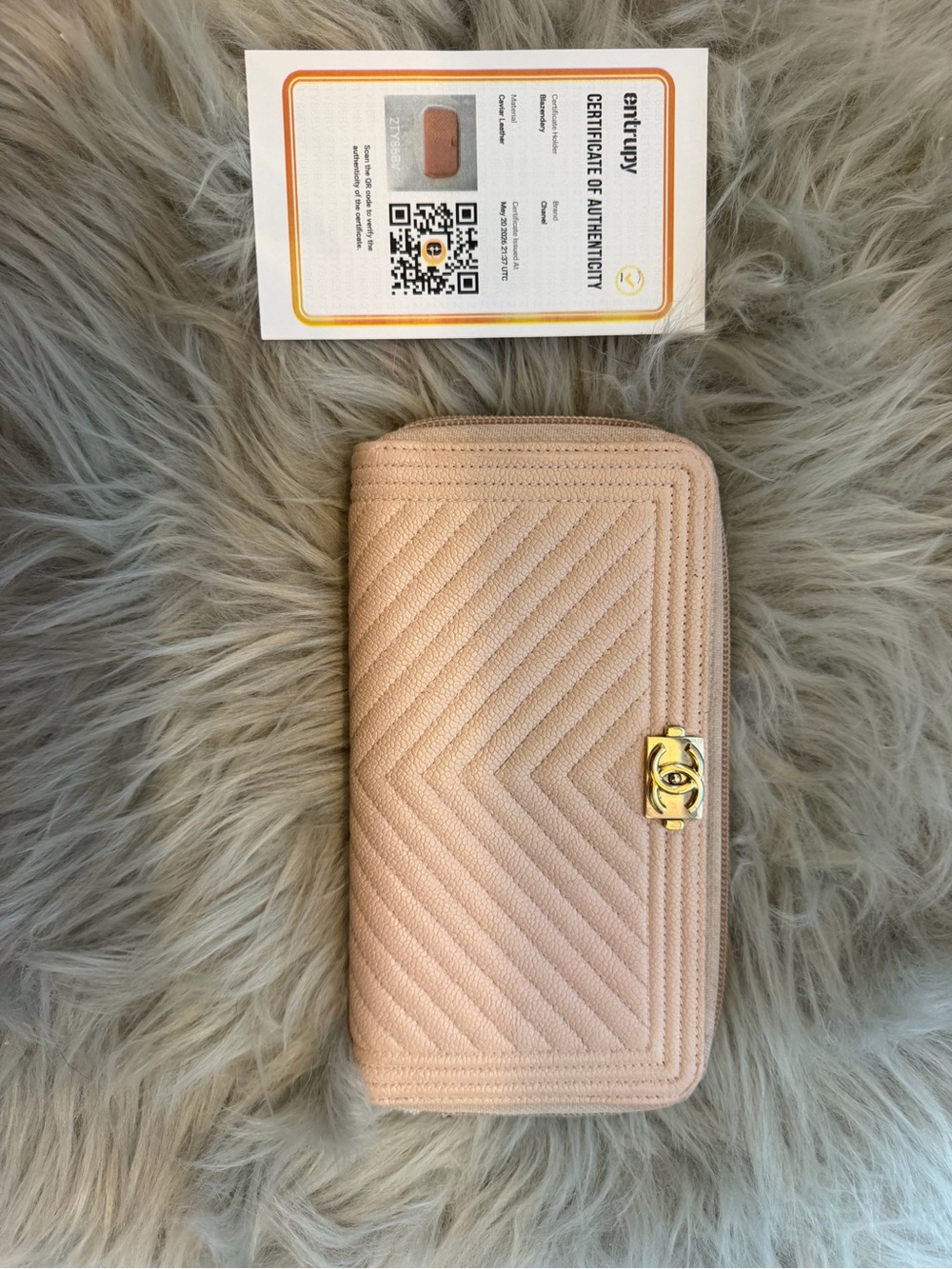 Chanel Quilted blush boy Wallet with Gold Hardware
